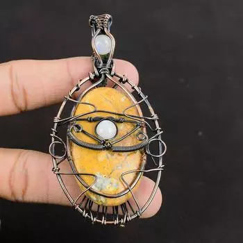 Evil Eye Maligano Jasper Copper Pendant Copper Wire Wrapped Pendant Gemstone Pendant Copper Design Jewelry Gift For Mother Moonstone Pendant