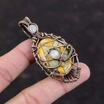 Evil Eye Maligano Jasper Pendant Copper Wire Wrapped Pendant Handmade Gemstone Jewelry Rainbow Moonstone Pendant Unique Jewelry Gift For Mom