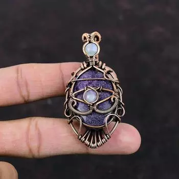 Evil Eye Purpurite Pendant Copper Wire Wrapped Pendant Moonstone Gemstone Pendant Handmade Pendant Copper Jewelry Brand New Pendant For Gift