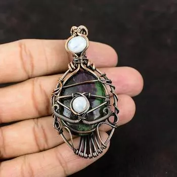 Evil Eye Ruby Zoisite Copper Wire Wrapped Pendant Gemstone Copper Jewelry Moonstone Handmade Jewelry Evil Eye Jewelry Designer Pendant Gift