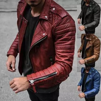 Европа, Америка и мода Slim Fit с откидным воротником ветрозащитное мотоциклетное мужское кожаное пальто 4XL синий