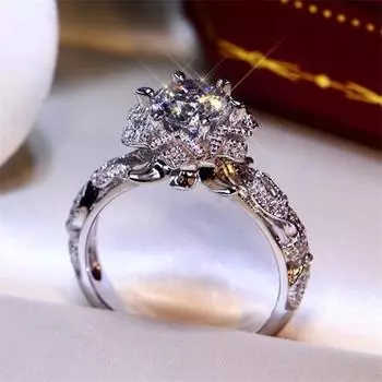 Европейская и американская мода с полым узором Кольцо Снежинка Женское Обручальное Кольцо Ювелирные Изделия Оптовая Продажа Ювелирных Изделий 6 белый
