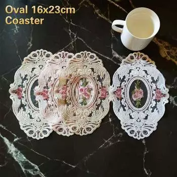 Европейская овальная кружевная вышитая подставка для спальни, кабинета, кухонной чашки, коврик для стола, чехол для тарелки с фруктами, ткань, рождественское украшение Oval 16x23cm