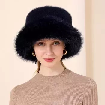 Европейские и американские шляпы женские европейские и американские плюшевые панамы зимние теплые утолщенные искусственный мех лисьи меховые шапки-горшки One size красный