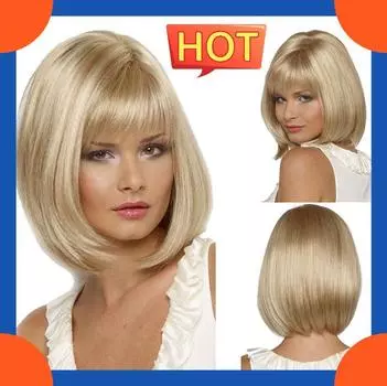 Европейский короткий парик женский модный прямой парик с челкой 1 pcs