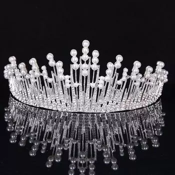Европейский сплав невесты бриллиантовая жемчужная корона тиара Корона Феникс аксессуары для волос горный хрусталь изюминка серебряный