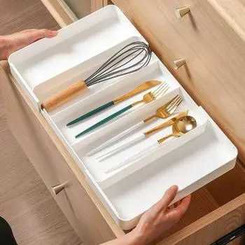 Expandable Compartments Cutlery Organizer Adjustable Plastic Drawer Divider Tray Space-saving Spoon Fork Separation Box белый