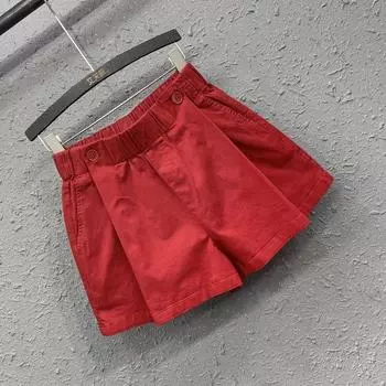 Export Export Tail Order Women s Denim Shorts Women s Summer Elastic Waist Thin Casual Loose Plus Size A- line Skort Red L