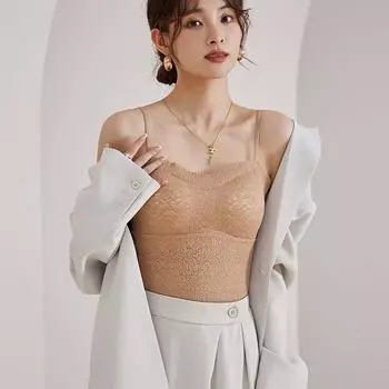 Exported to Japan Spring and Summer New Lace Sexy Suspenders Vest Wear-Free Bra Spaghetti Strap Beautiful Back Basic Vest Khakis XL [57.50 kg-72.50 kg]]