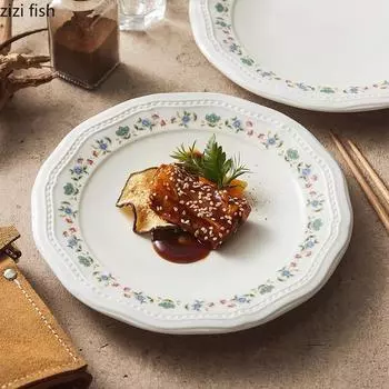 Exquisite Ceramic Plate Floral Patterns Breakfast Plate Dessert Cake Plates Steak Plates Molecular Cuisine Creative Tableware