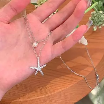 Exquisite Double Layer Pearl Star Pendant Charm Necklace Light Luxury Clavicle Chain For Women Girls Trend Jewelry Gifts