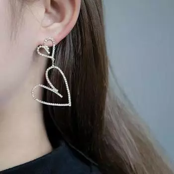 Exquisite Heart Shape Stud Earrings For Women Shining CZ Zircon Hollow Out Design Big Wedding Earring Girl Temperament серебряный