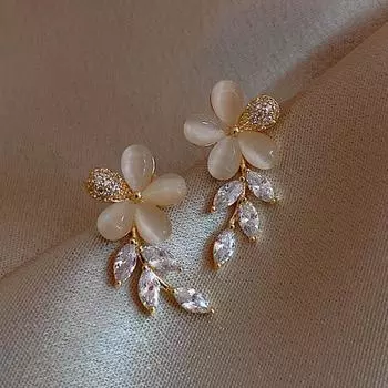Exquisite Opal Zircon Flower Leaves Earrings for Women Rhinestone Geometric Earrings Girl Party Statement Jewelry Gifts 1
