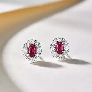 Exquisite Simulation Ruby Stud Earrings, Oval Fashion Trendy Temperament Earrings, High-End Generous Women S Earrings