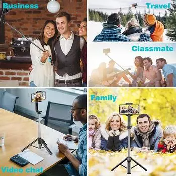 Extendable Selfie Stick Tripod with Wireless Remote Phone Holder Portable Phone Tripod for Group Selfie Live Streaming Video Rec чёрный