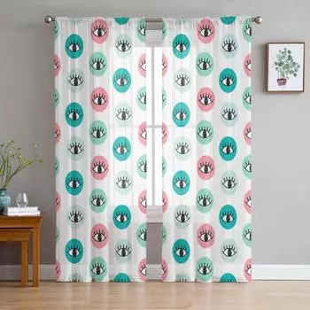Eyes Eyelashes White Background Sheer Curtains for Living Room Decoration Window Curtains Kitchen Tulle Voile Organza Curtains W135 x H115cm x1