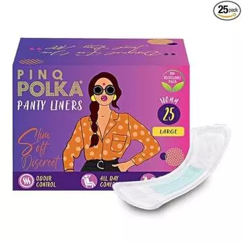 Ежедневные прокладки PINQ POLKA для женщин на каждый день - 25 прокладок | Большие 180 мм | Ультратонкие, мягкие на ощупь из органического хлопка | Без пятен и протеканий | Кровянистые выделения