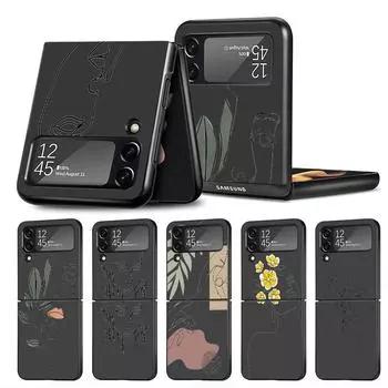 Face Art Case For Samsung Galaxy Z Flip 3 4 5G Black Hard PC Phone Housing Z flip4 Luxury Coque Shell Samsung Z Flip 5G