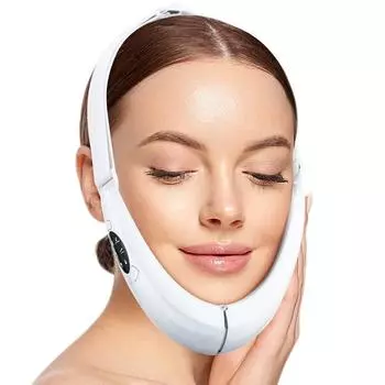 Face Lifter V-Line Up Подтягивающий пояс для лица Вибрационный массажер для похудения со светодиодным дисплеем Инструмент для красоты лица 5 режимов белый