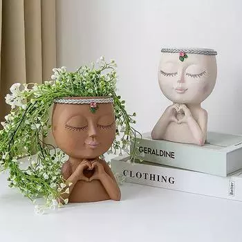 Цветочный горшок в форме лица, кашпо из смолы, цветочный горшок для суккулентных растений, украшение из смолы для рабочего стола, декор для дома и офиса белый