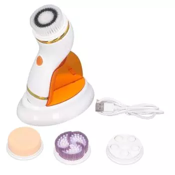 Facial Cleansing Brush Vibration Massage Promote Circulation Electric Face Wash Brush with 3 Heads оранжевый