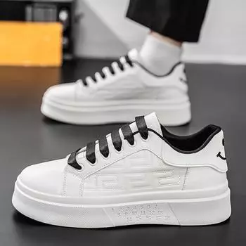 Factory Customized Men s Breathable White Shoes Student Trend New Thick Soled Sports Leisure Board Shoes Mesh Versatile Fashion 40 чёрный