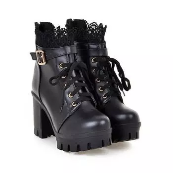 Factory single boots children s heel thick heel lace-up Martin boots British style short boots black and white foreign trade large size 35 белый