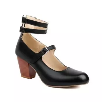 Factory spring new large size belt buckle high heels fashion single shoes 35 чёрный