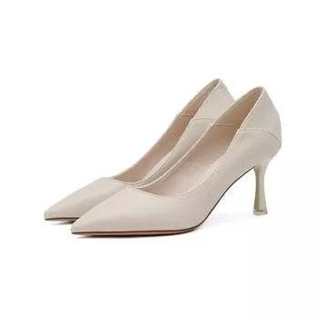 Factory Wholesale Autumn New Shoes Soft Leather Solid Color Ladies Shoes Pointed Toe Nude High Heels 34