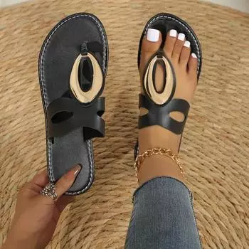 Fairy Style Women s Sandals Flat Shoes Fashionable Metal Buckle Anti slip Casual Wear Roman Shoes for Women 41