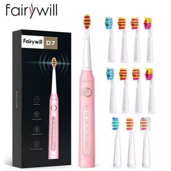 Fairywill FW507 Водонепроницаемая электрическая зубная щетка для взрослых Strong Sonic 5 режимов USB-зарядка с 12 головками зубной щетки