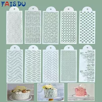 FAIS DU Fondant Cake Mesh Stamps Stencils For DIY Craft Making Wedding Crowd Crowd Crowd Cake Design Plastic Spray Template Cookie Painting Mold Rectangular