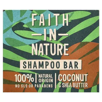 Faith in Nature, Твердый шампунь, кокос и масло ши, 3 унции (85 г)