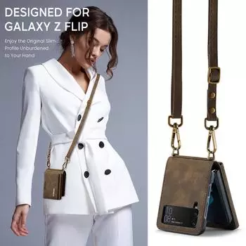 Fall Protection Wallet Leather Bag Case for Samsung Galaxy Z Flip5 5G Flip4 Flip 4 3 Flip3 Flip 5 Business Phone Strap Cover for Samsung Z Flip 5