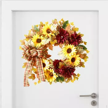 Fall Wreath Door Front,Artificial Flower Bowknot Decorative Harvest 50cm for Home Indoor