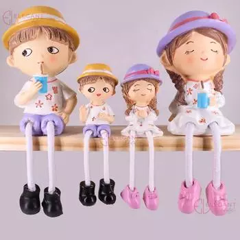 Family Set Decorative Showpiece | Polyresin Hanging Legs Statues | Cute Family Cabinet Figurines Unique Family Couple with Sipper Drinks Showpiece