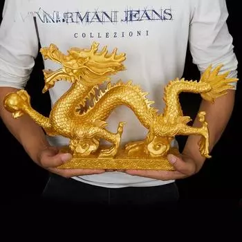 Фэн-шуй Long Qinglong смола имитация медь Ханлонг украшения Shenlong база зодиакальный дракон домашнее украшение 11x2.3x7cm