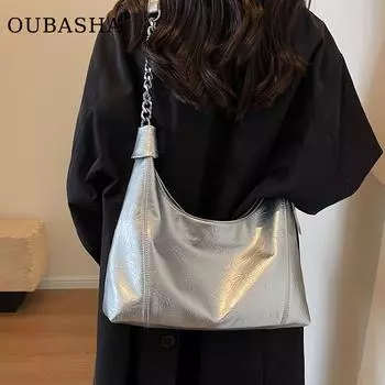 Fancy Large Capacity Bag Women s 2025 New Arrival Light Luxury Minority Shoulder Messenger Bag Easiest for Match Commuter Tote Silver [main drawing]]