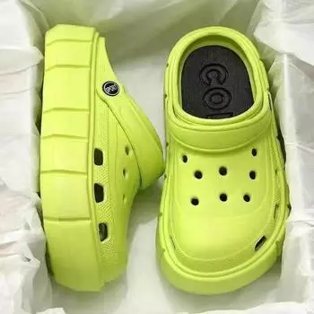 Fancy Non Slip Durable Cute Cartoon Hole Shoes Green blank shoes 40-41(One yard smaller)