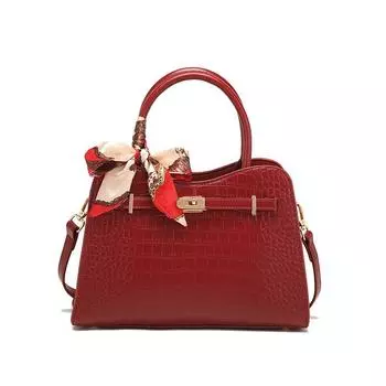 Fancy Red Middle-Aged Mother Bag Accessible Luxury Handbag 2025 Autumn Easiest for Match Fashion Wedding Bag Large-Capacity Crossbody Bag Crocodile pattern Red(Send silk scarf + gift bag)