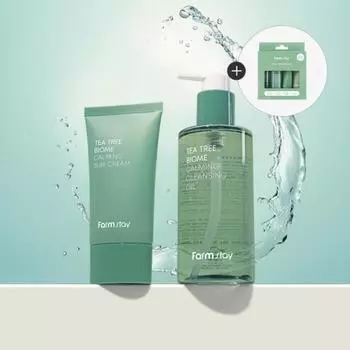 Farmstay [набор из 2] солнцезащитный крем Tea Tree Biome 50 г + очищающее масло 250 мл + дорожный набор 4 вида NONE