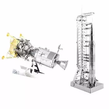 Fascinations Metal Earth 3D Metal Model Kit Набор из 2 Apollo CSM LM и Apollo Saturn V с порталом -