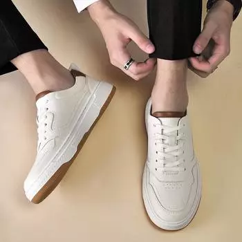 Fashion2024 Fashionable Men s New Two-layer Cowhide Casual Board Shoes Spring Men s Outdoor Thick Soled Non Slip Sports Casual Shoes 38 чёрный