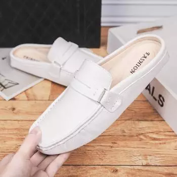 Fashion2024 Мужские полуботинки Повседневные Роскошные Брендовые Итальянские Ручные Туфли Слипон Мужские Туфли Для Вождения Кожаные Летние Комфортные Тапочки Лоферы Белые 38 чёрный