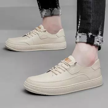 Fashion2024 New Summer Men Casual Lace-up Sports Shoes Men s Breathable Hole Thick Bottom Anti Slip Sports Shoes Solid Color Flat Shoes 37 бежевый