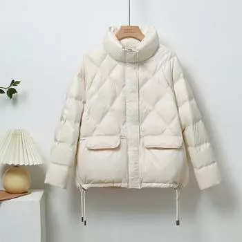 FASHION2024 Новая зимняя куртка-пуховик женская короткая маленькая куртка-хлеб свободная куртка одежда S белый