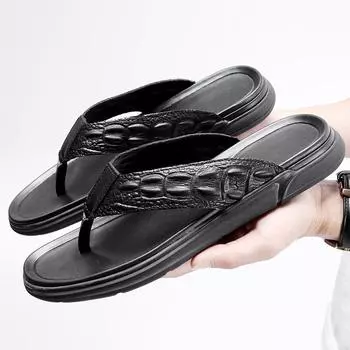 Fashion2024 Новое поступление Летние мужские шлепанцы Модные пляжные тапочки Мужские нескользящие туфли на толстой подошве на плоской подошве Уличные тапочки для улицы 38 чёрный