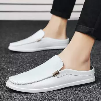Fashion2024 Новые мужские повседневные туфли Модные тапочки Мужские мокасины Мужские балетки Пляжные сандалии Домашние мюли Обувь Мягкие мужские шлепанцы Полутапочки 38 чёрный