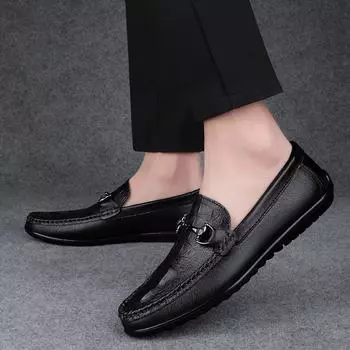 Fashion2024 Summer Men Casual Shoes Soft Leather Mens Luxury Brand Loafers Moccasins Italian Designer Breathable Slip on Walking Shoes 37 чёрный