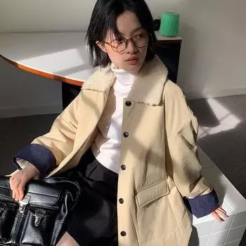 FASHION2024 Зимний новый женский тренчкот длинный высококачественный корейский вариант флисовая хлопковая куртка женская Одежда One size темно-серого